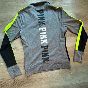 PINK Victoria's Secret Gray and Neon Yellow Sweatshirt